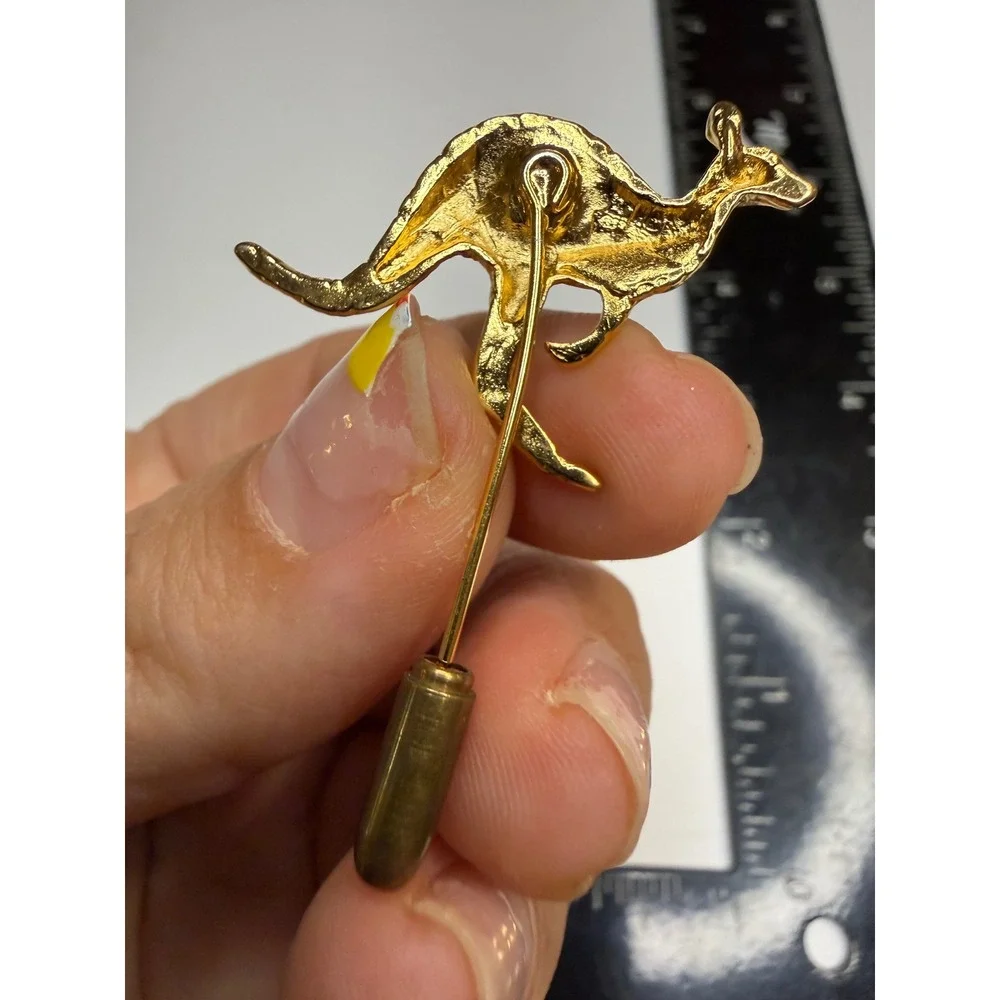 Gold Tone Kangaroo Stick Pin with Opal Cabochon Animal Lapel Pin Accessory